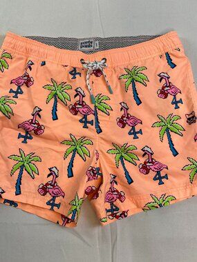 Party Pants 🦩 | Neon Flamingo Palm Swim Trunks | Men’s L Retro Beach Shorts